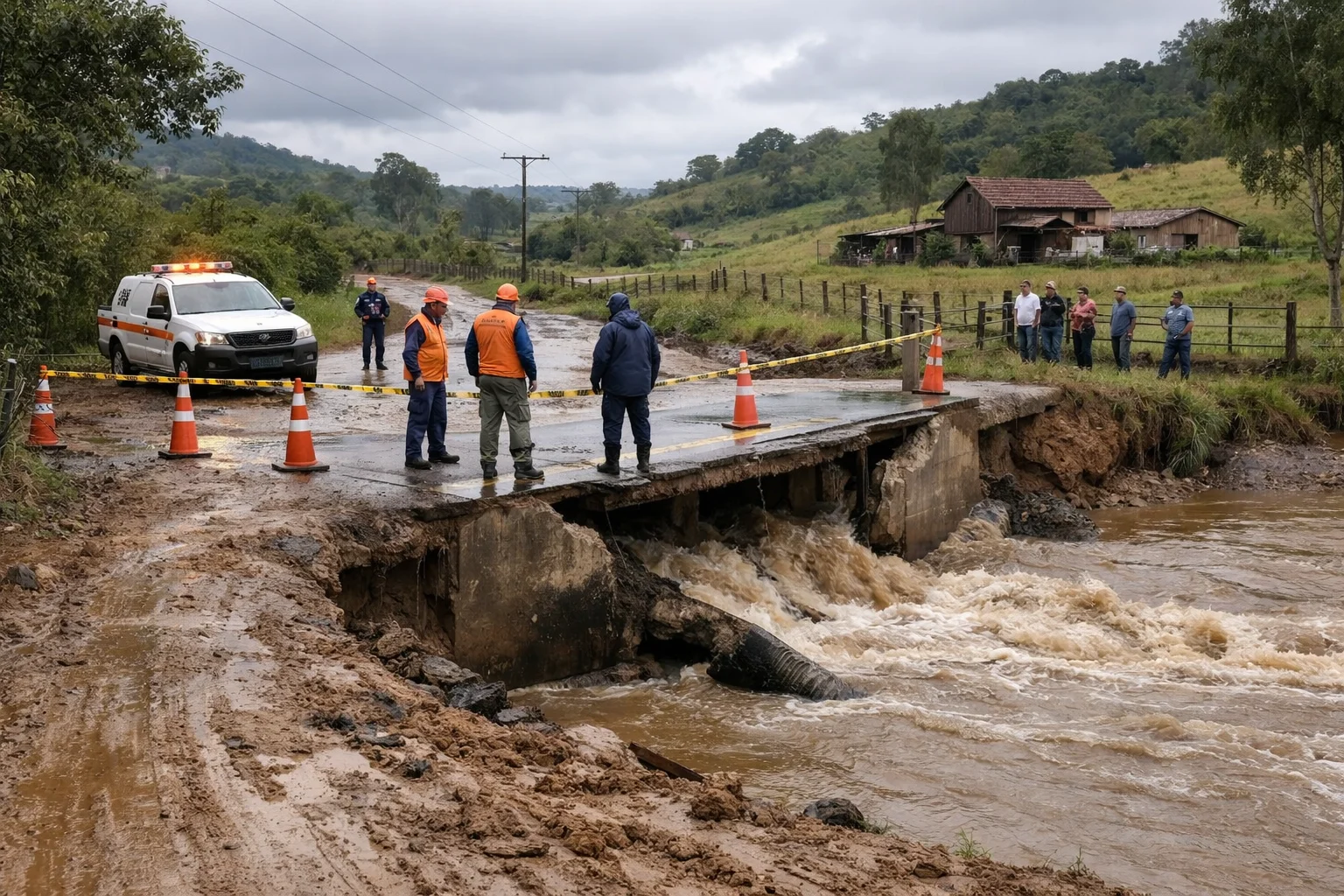 Marília decreta estado de emergência após chuvas causarem danos em áreas rurais e interditarem ponte